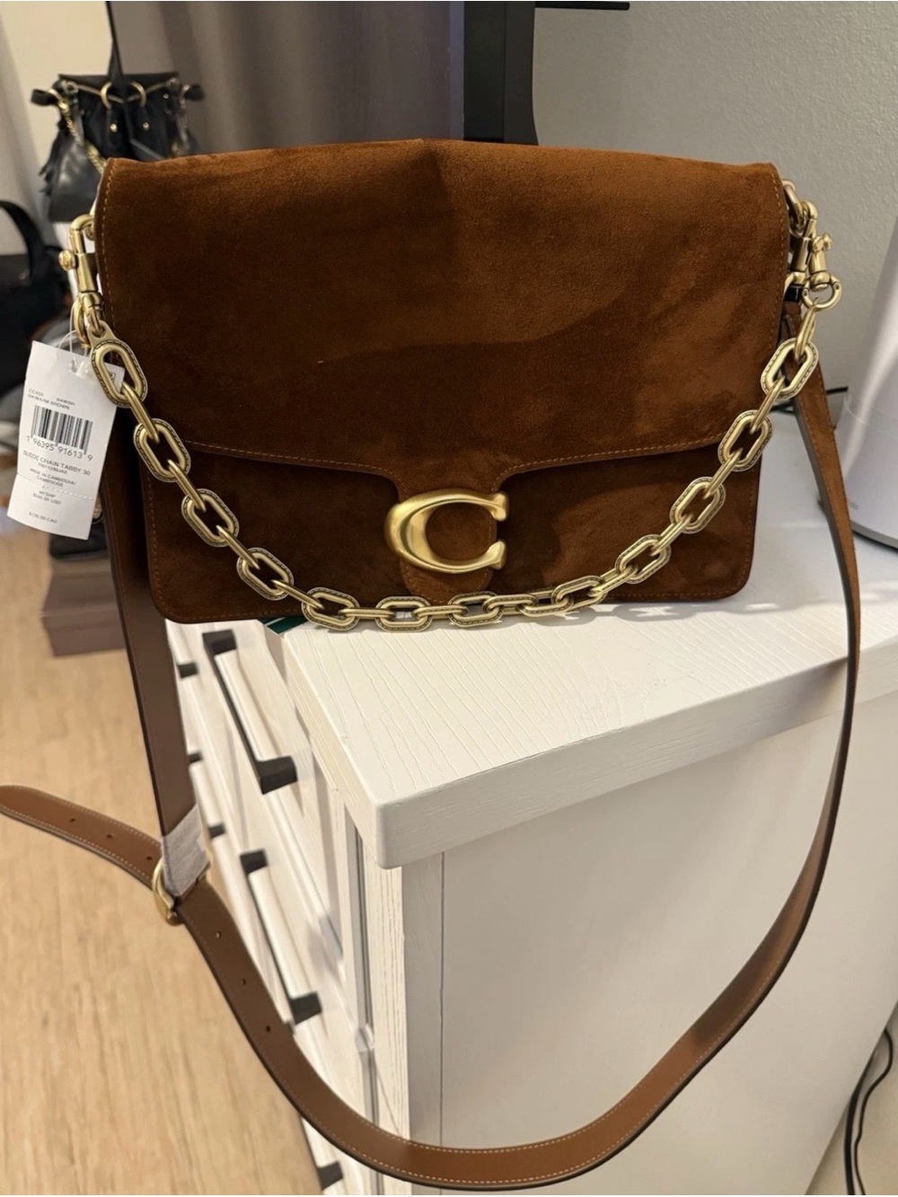 🤎New Coach Suede Chain Tabby 30 Warm Brown